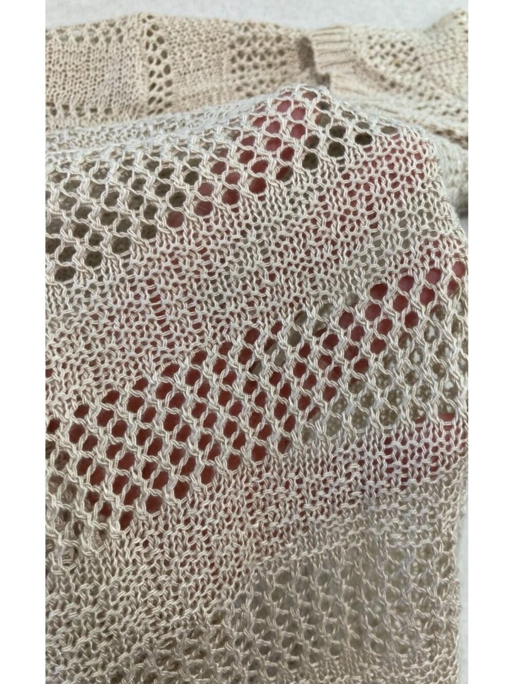 Charter Club Open Front Sheer Cardigan PL Beige Boho Festival Cottagecore Indie - Picture 4 of 9